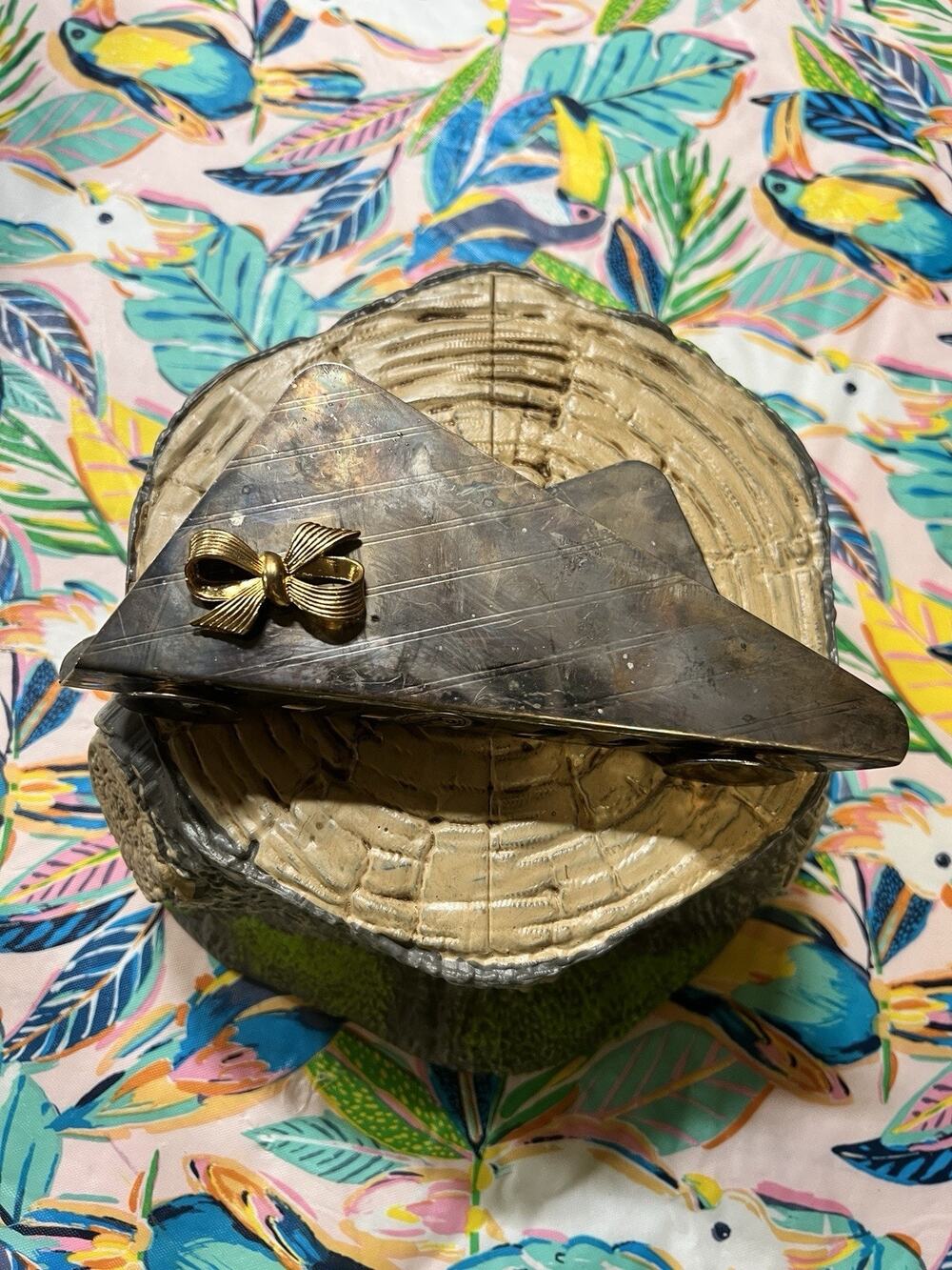 Studio Silversmiths Silverplate Napkin Holder Gold Bow Vintage Table Decor
